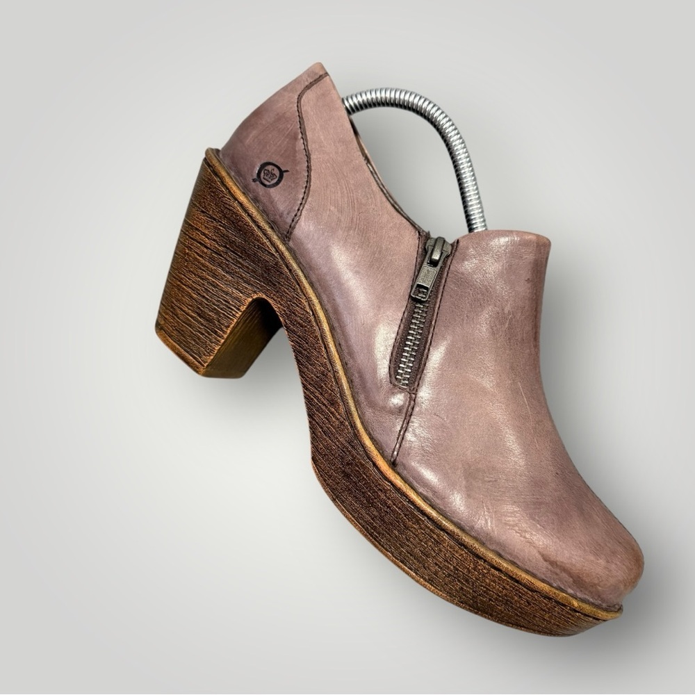 Born Famke Leather Heeled Platform Clog‎ Bootie Zipper 11 - Picture 5 of 11
